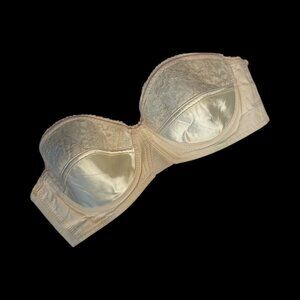 Vintage Bullet Bra Strapless With Lace Overlay & Satin Cups 28 A